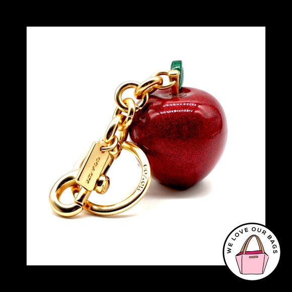 New $98 COACH Red GLITTER RESIN Apple Key Fob Bag Charm Keychain Hang Tag 32214 - Picture 2 of 6